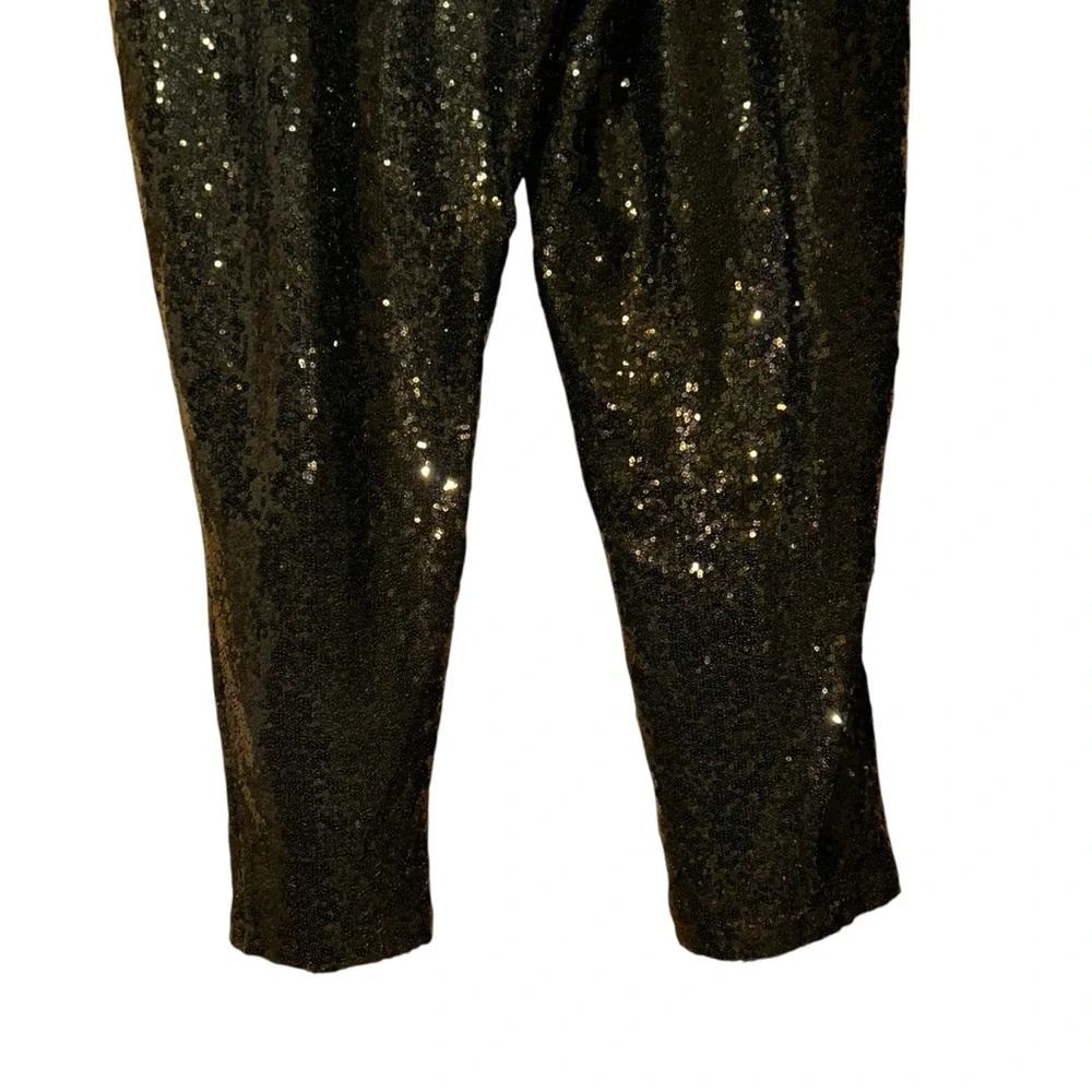Eloquii Elements Womens Black Sequin Pants Sz 20 High Rise Party Evening Tapered